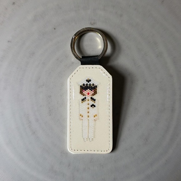 Handcrafted Beaded Keychain with Navy Officer Design - Picture 4 of 5